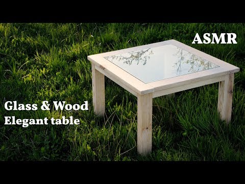 Simple Wood&amp;amp;Glass coffe table made in the fresh, spring relaxing backyard (ASMR)