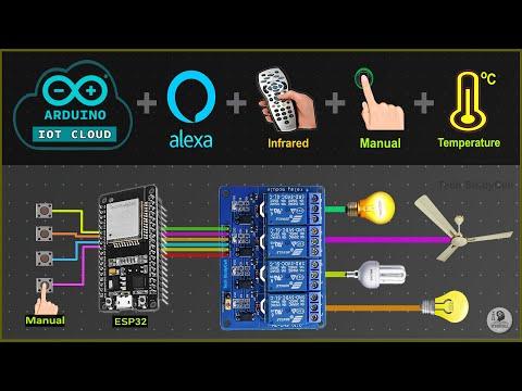 Smart Home using Arduino IoT Cloud ESP32 Alexa control relay with IR remote DHT11 sensor - IoT 2021