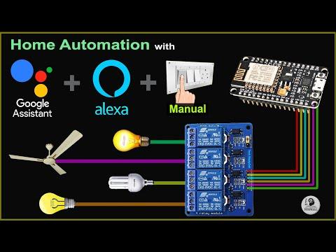 Smart Home with Google Assistant &amp;amp; Alexa using NodeMCU ESP8266 (Manual + Voice) | IoT Projects 2021