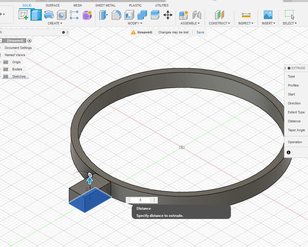 Specify distance to extrude rectangle.JPG