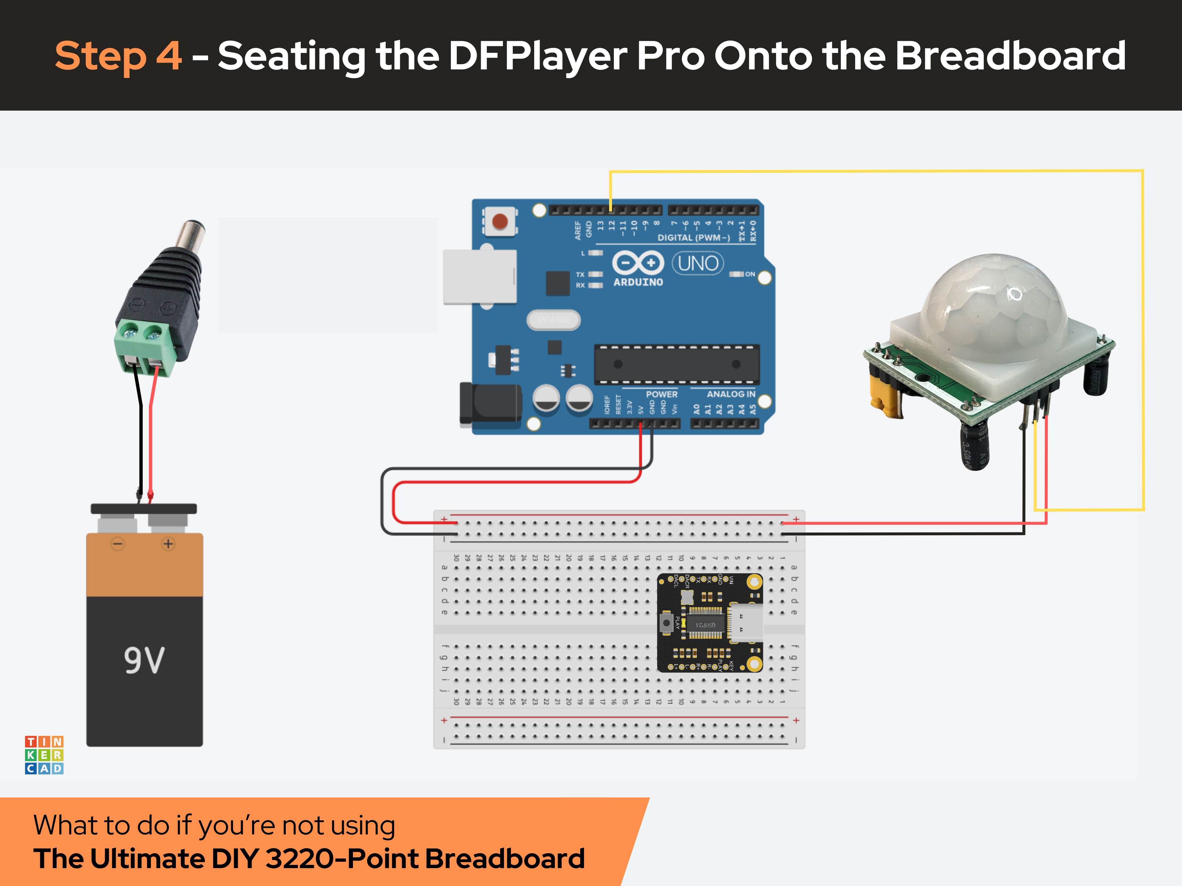 Step 4 - Seating the DFPlayer Pro Onto the Breadboard.png