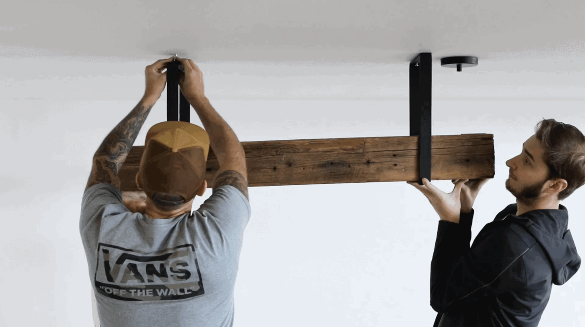 Step 7 - Securing DIY Wood Beam Light Fixture to Ceiling - Color Cord Company.gif