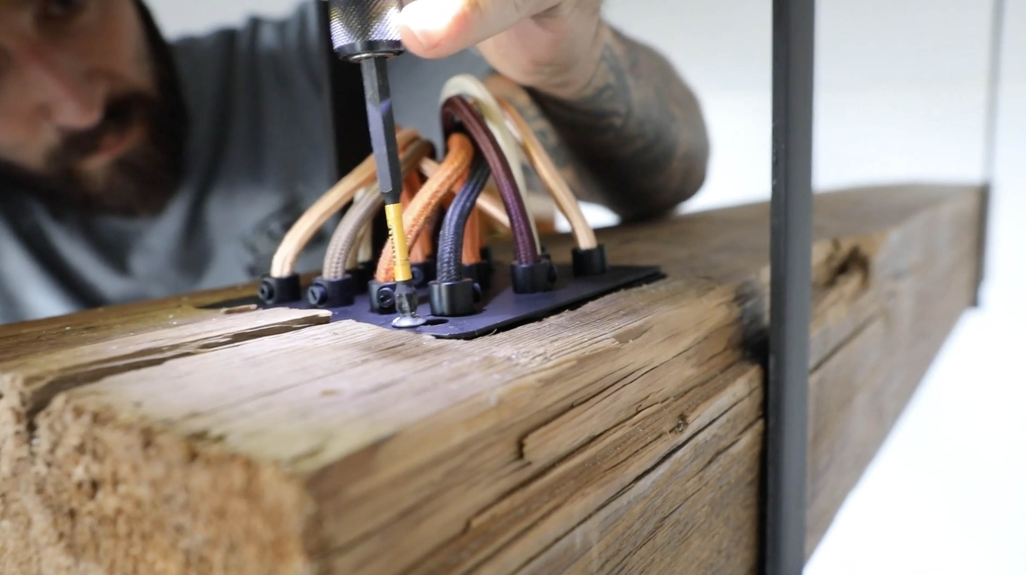 Step 7 - Securing Junction Box to DIY Wood Beam Light Fixture - Color Cord Company.png