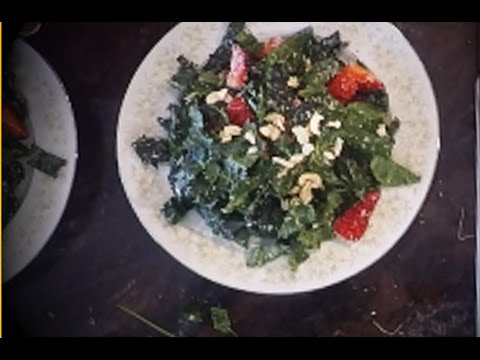 Strawberry Coconut and Cashew Kale Salad with Lime Poppy Seed Vinaigrette