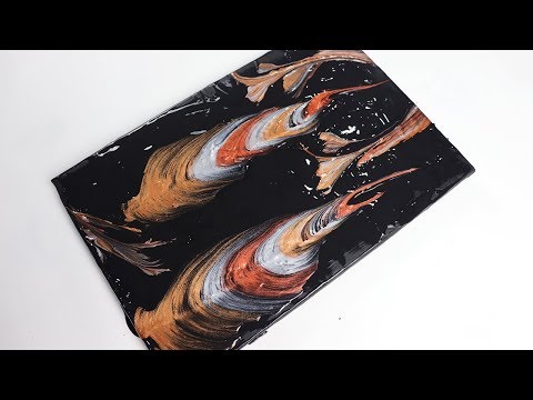 String Pull Metallic Feather Pattern | How To | Fluid Painting | Abstract Painting