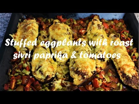 Stuffed eggplants with roast sivri paprika &amp;amp; tomatoes recipe