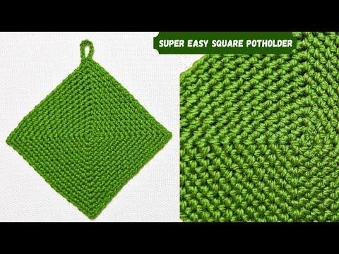 Super Easy Crochet Square Potholder In The Rounds with Moss Stitch