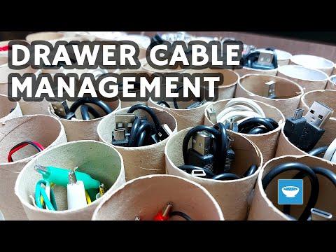 Super simple DIY cable organizer system for drawers from toilet rolls