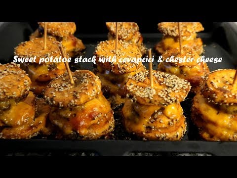 Sweet potatoe stack with cevapcici &amp;amp; chester cheese recipe