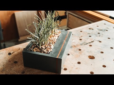 Table Top Concrete Planter With Wood Inlay