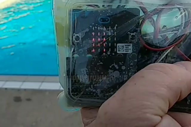 The Micro:bit dive-o-meter, after diving