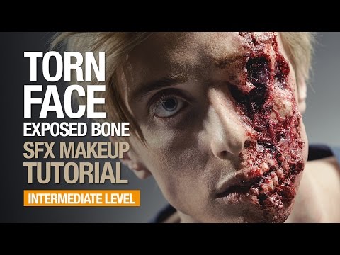 Torn face with exposed bone sfx makeup tutorial