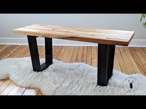 Trapezoid leg bench | Reclaimed wood from solid core door