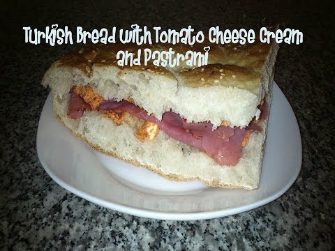 Turkish Bread with Tomato Cheese Cream and Pastrami recipe