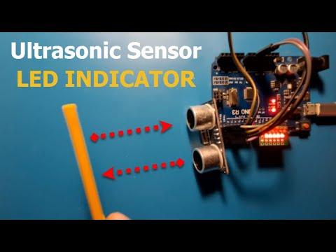 Ultrasonic Sensor HC-SR04 &amp; LED Indicator Module Using Visuino