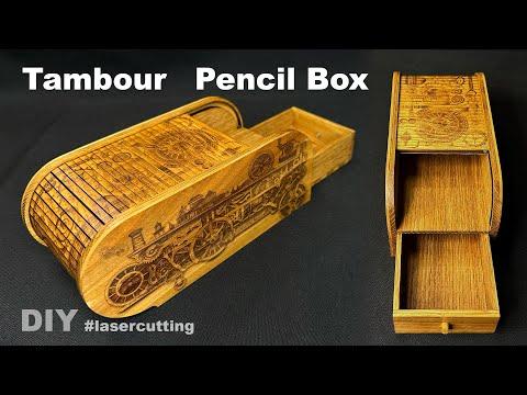 Unusual Wooden Pencil Box with Steampunk Engraving / Laser cutting / Tambour / How to make