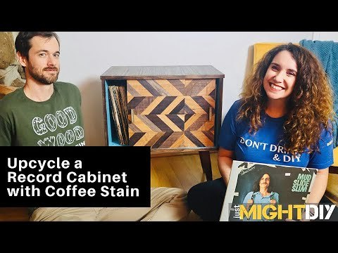 Upcycle a 70s MCM Record Cabinet with Coffee Stain and Chevron Doors!