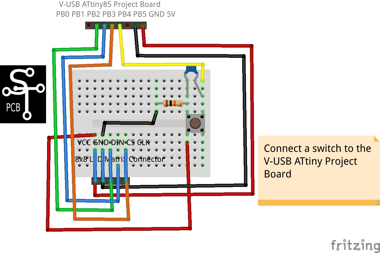 V-USB ATtiny85 Project Board and an 8x8 Red LED Matrix Display and a switch_Cap_bb.jpg