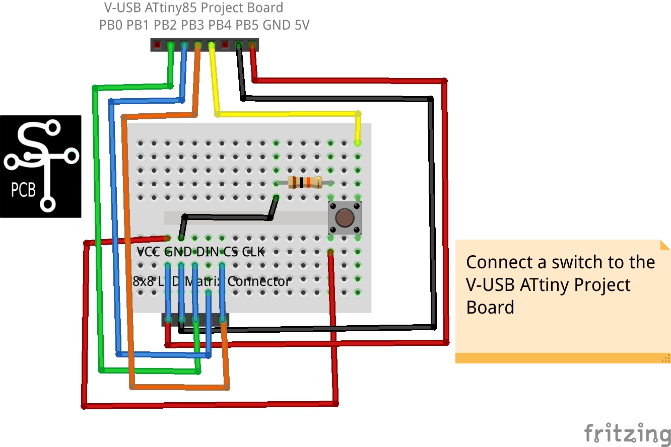 V-USB ATtiny85 Project Board and an 8x8 Red LED Matrix Display and a switch_bb.jpg