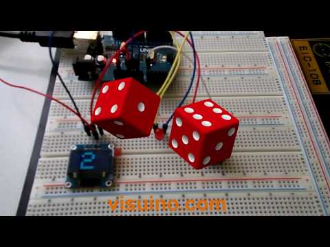 VISUINO Rolling Dice using 0.96 inch 4 pin OLED Module