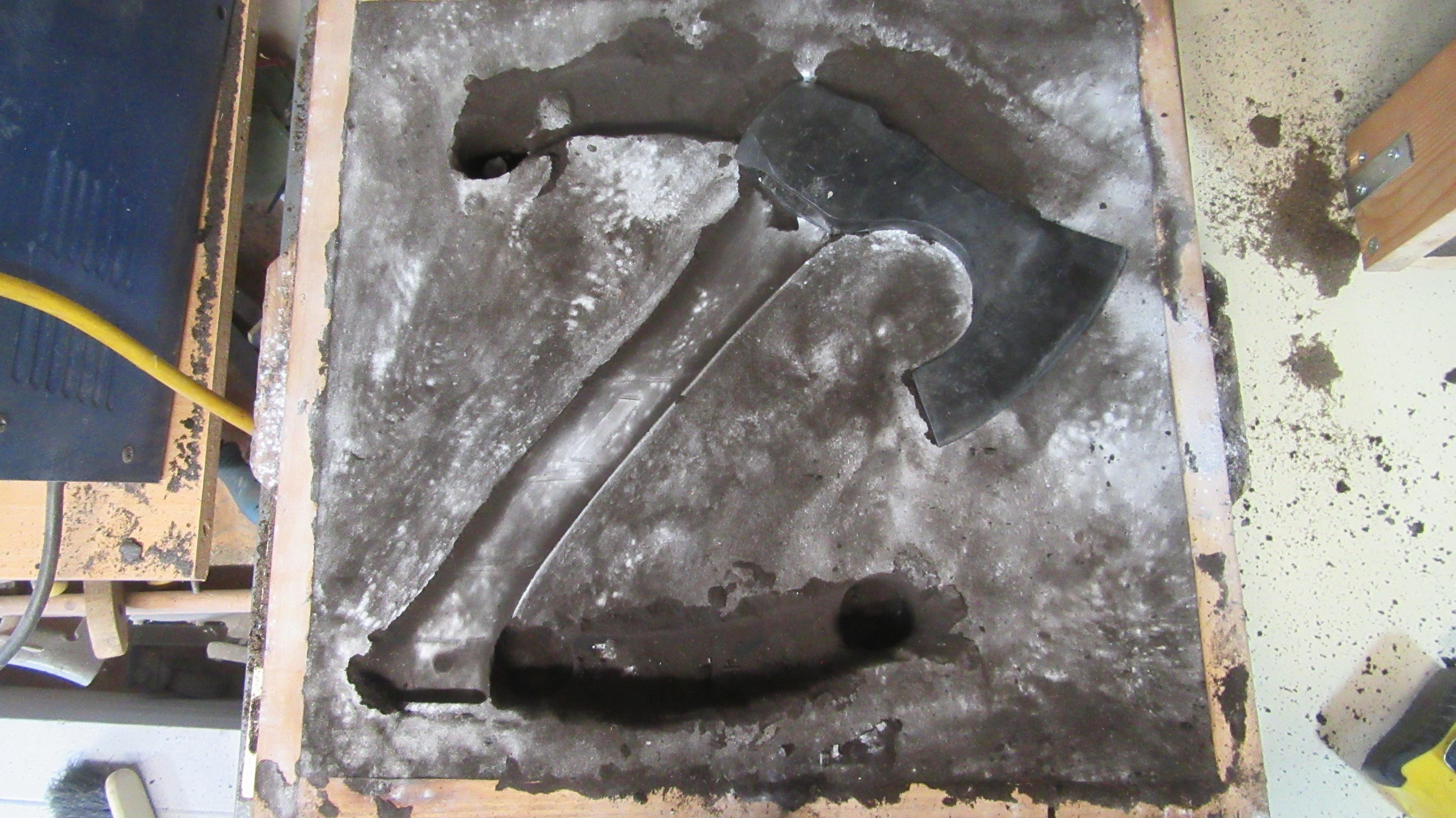 Viking axe ready sand mould.JPG