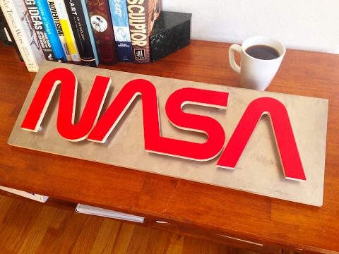 WOOD AND METAL NASA SIGN