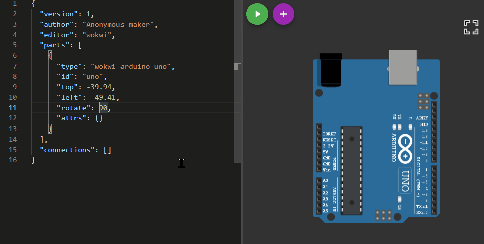 Wokwi Arduino Simulator - how to rotate parts - advanced .gif