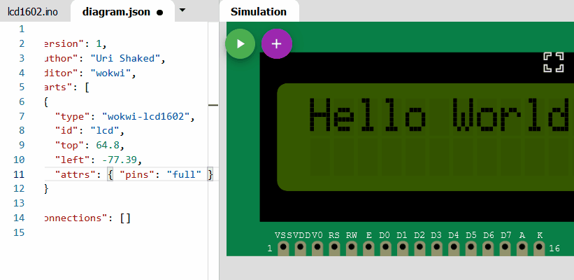 Wokwi Arduino Simulator -LCD display pins update.gif