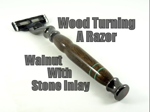 Wood Turning a Razor With a Stone Inlay