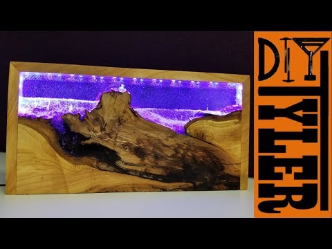 Wood and Resin LED Seascape Lamp