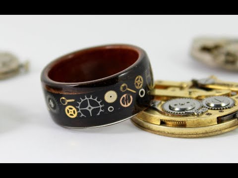 Wooden Steampunk Gear Ring (How To) - Bent Wood Ring With Watch Parts Inlay