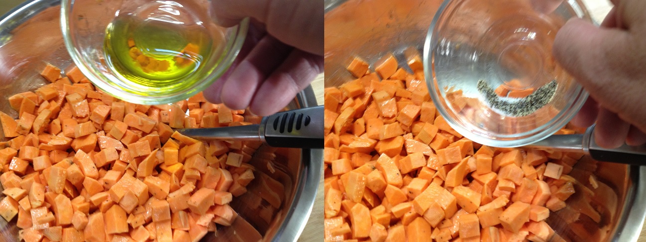 adding olive oil, salt and pepper to sweet potato.jpg