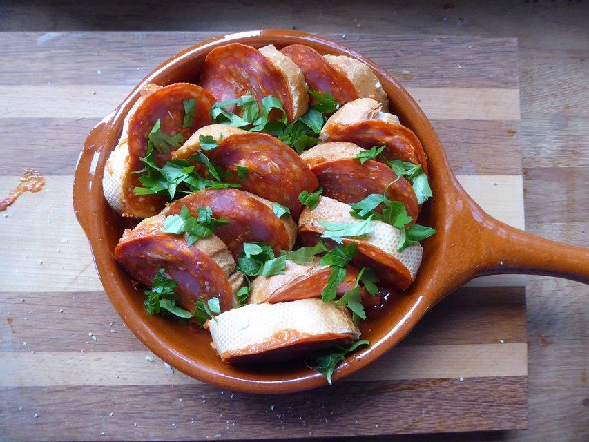 bread in oven dish with parsley.JPG