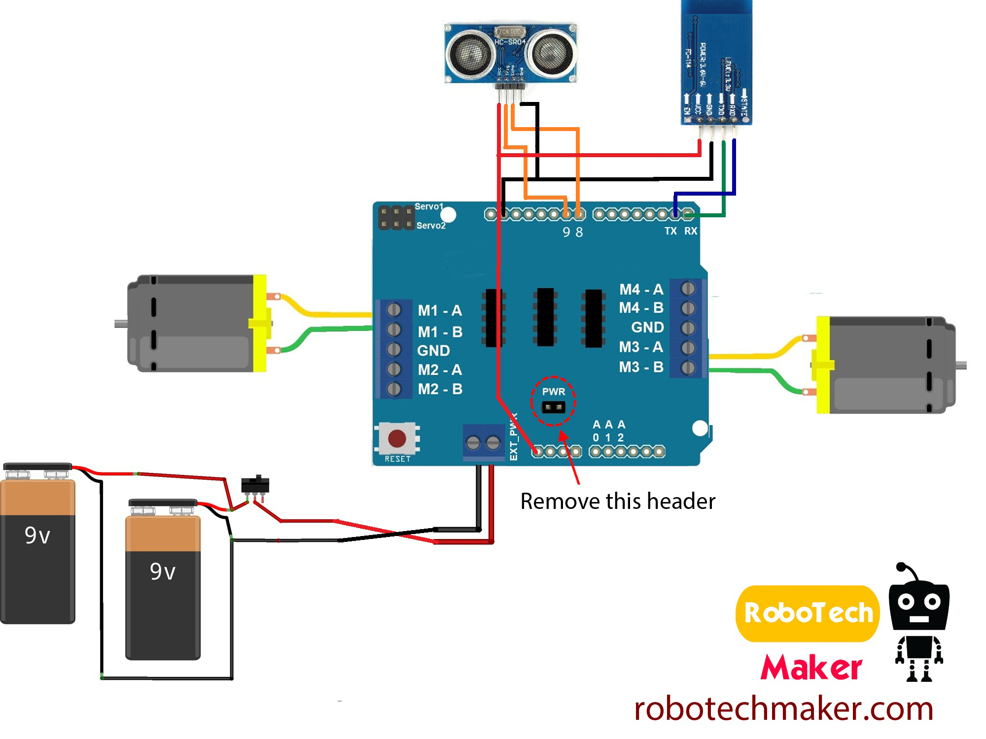 compleat circuit digrem of arduino bluetooth obstacle avoider robot.jpg