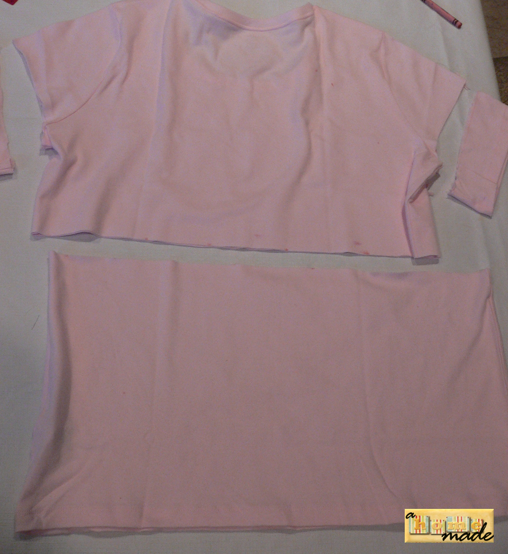 cut apart tee shirt to make the skirt.JPG