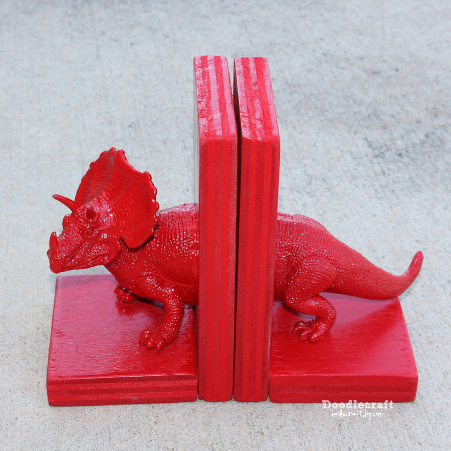 dinosaur triceratops t-rex and stegosaurus bookends upcycled kids toys (3).JPG