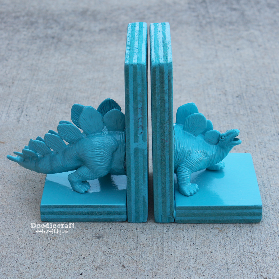 dinosaur triceratops t-rex and stegosaurus bookends upcycled kids toys (4).JPG