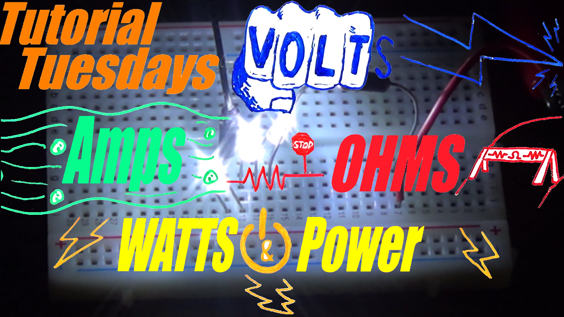 final thumbnail for Tutorial Tuesdays Volts Ohms and Amps.png