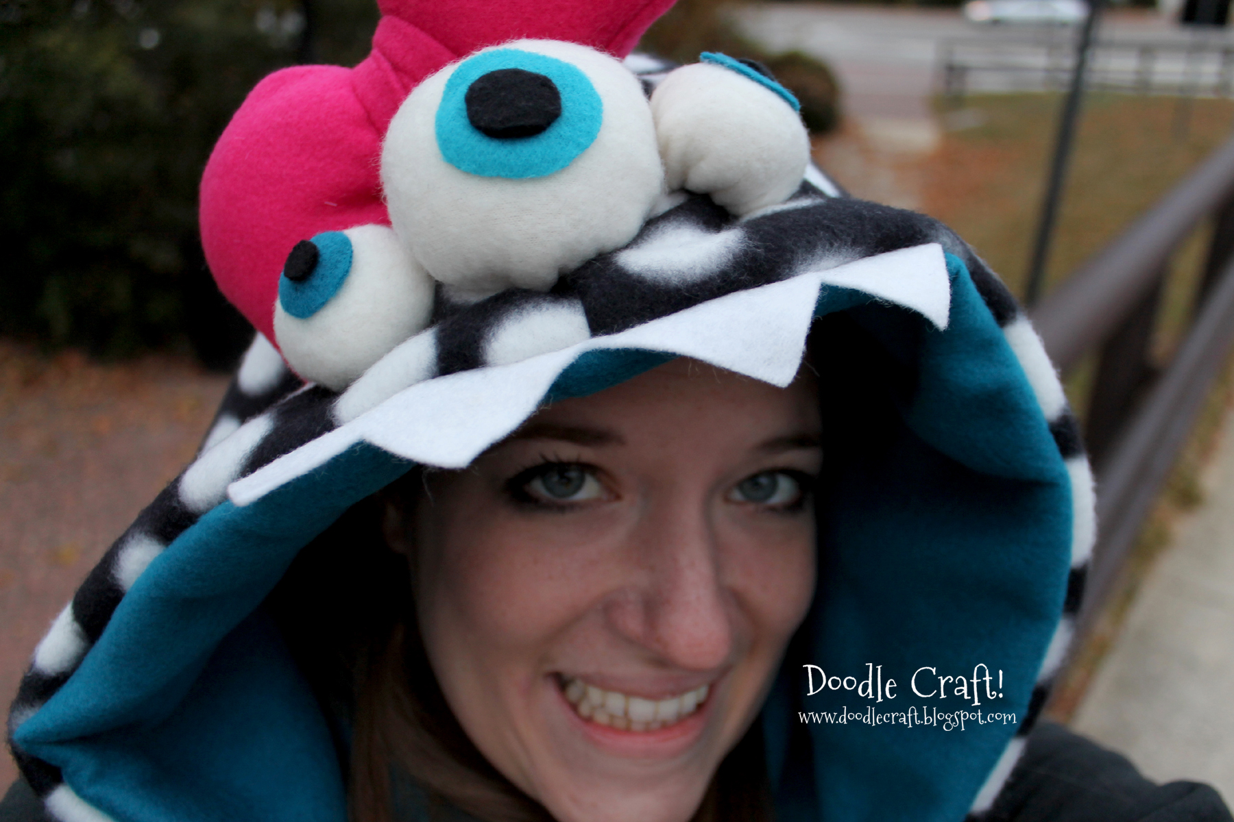 girly monster hat hoodie bow polka dot fleece.jpg