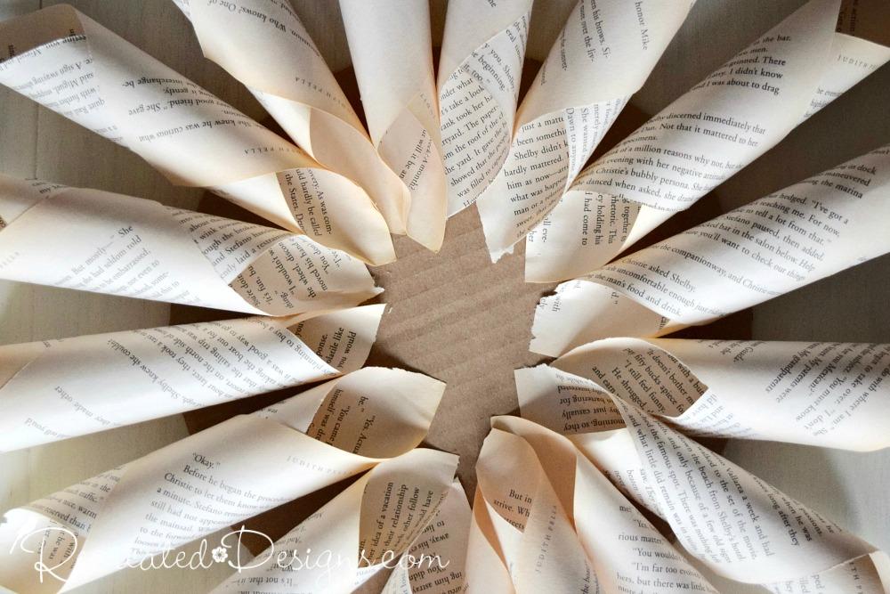 glue-old-book-page-cones-onto-cardboard-circle-diy-paper-chrysanthemum-flower-recreateddesigns.jpg