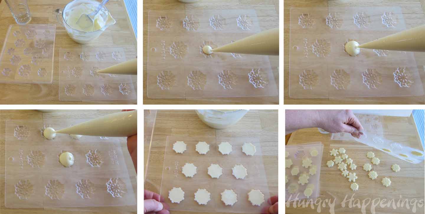 how to make white chocolate snowflakes, mold, pour, pipe, fill candy molds .jpg