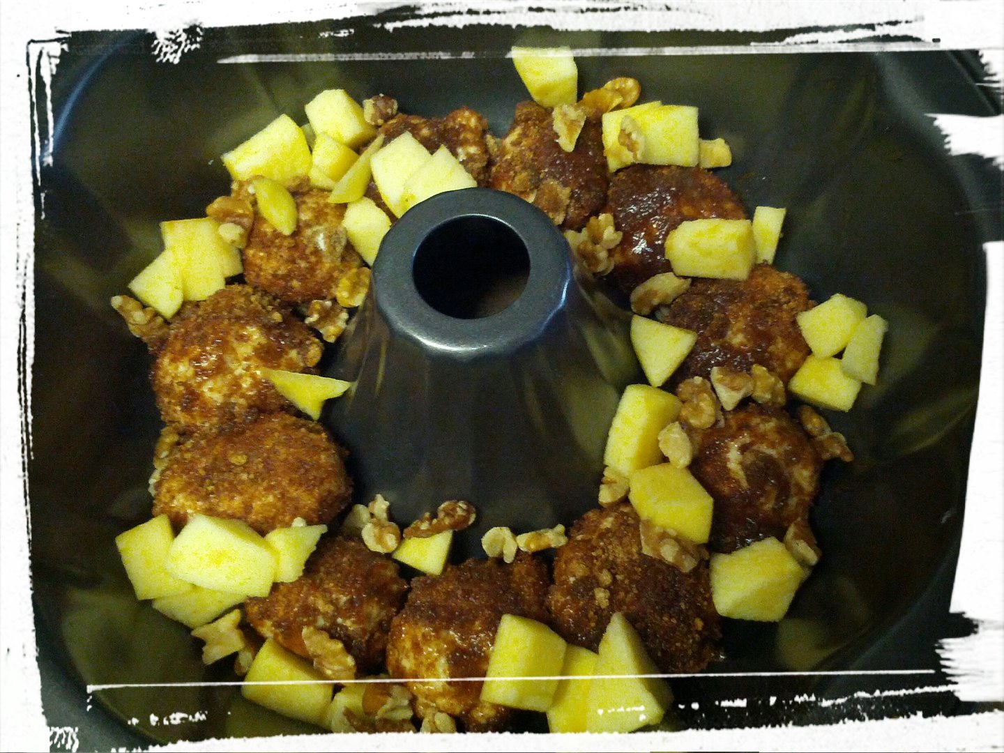 monkey bread before baking the nuts and apples make it healthy yes.jpg