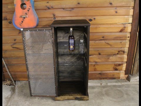 pallet and walnut whiskey cabinet