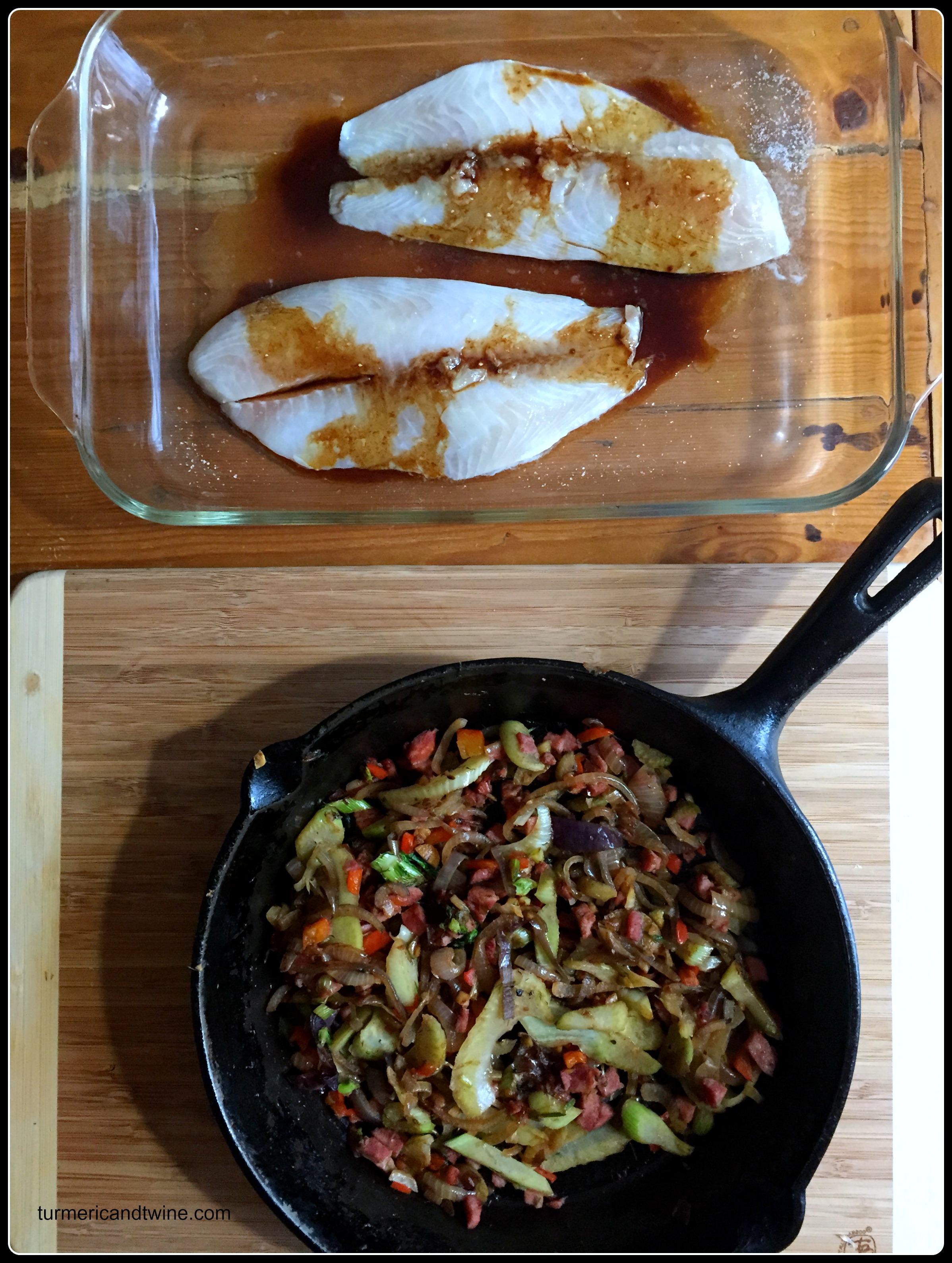 pomegranate molasses tilapia with fennel kielbasa salsa.jpg