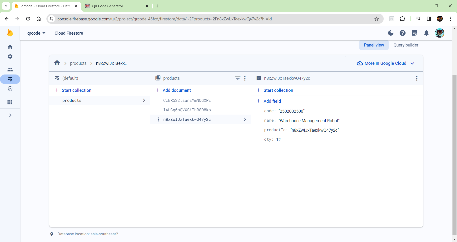 qrcode - Cloud Firestore - Data - Firebase console - Google Chrome 10_01_2024 11_49_25.png