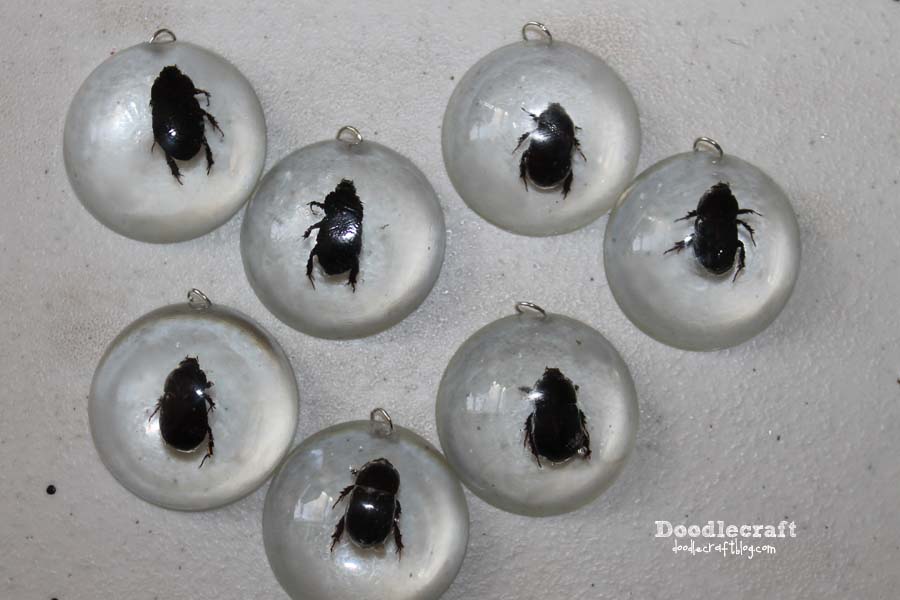 resin casting clear paper weight bugs sugar beetles dung irridescent jewelry necklaces halloween fun crafts activities (6).JPG