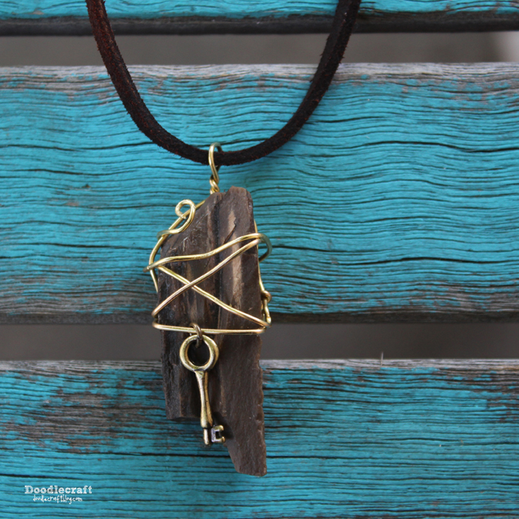 wire wrapped pendant necklaces rocks petrified wood gold leather (12).JPG