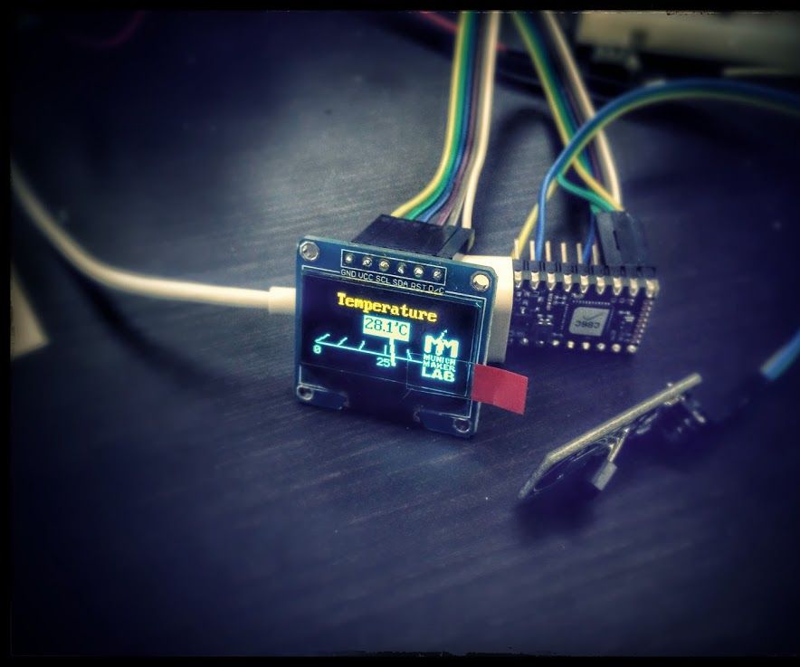 OLED + Temperature Sensor on Espruino (JavaScript on MCU)