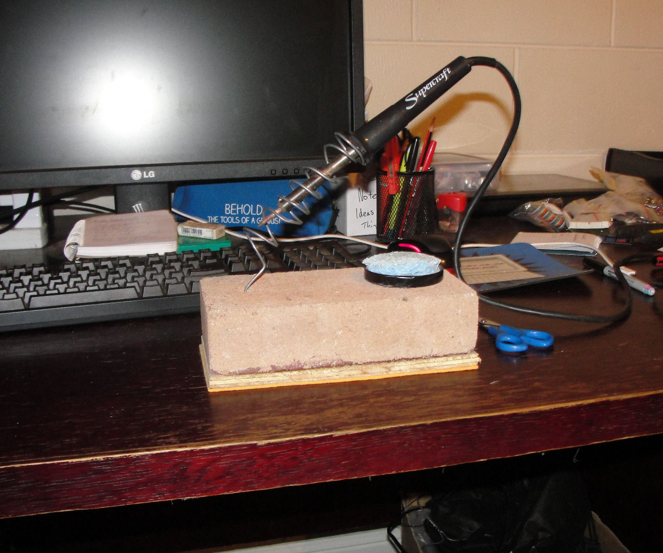 Soldering iron holder from brick