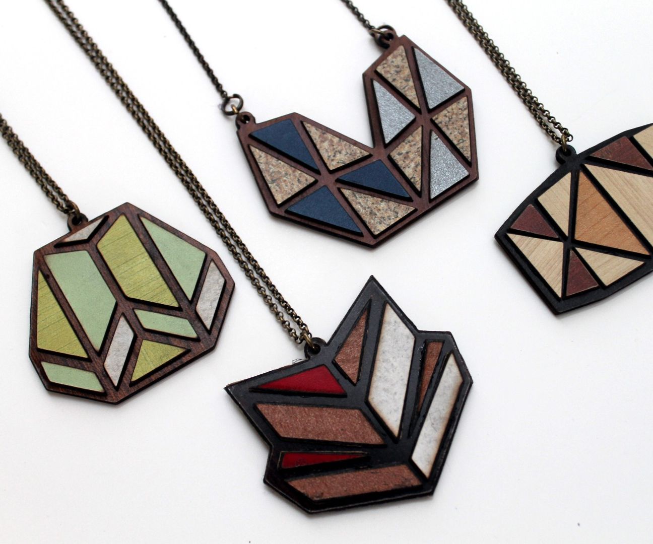 Laser Cut Necklaces From Recycled Laminate Samples